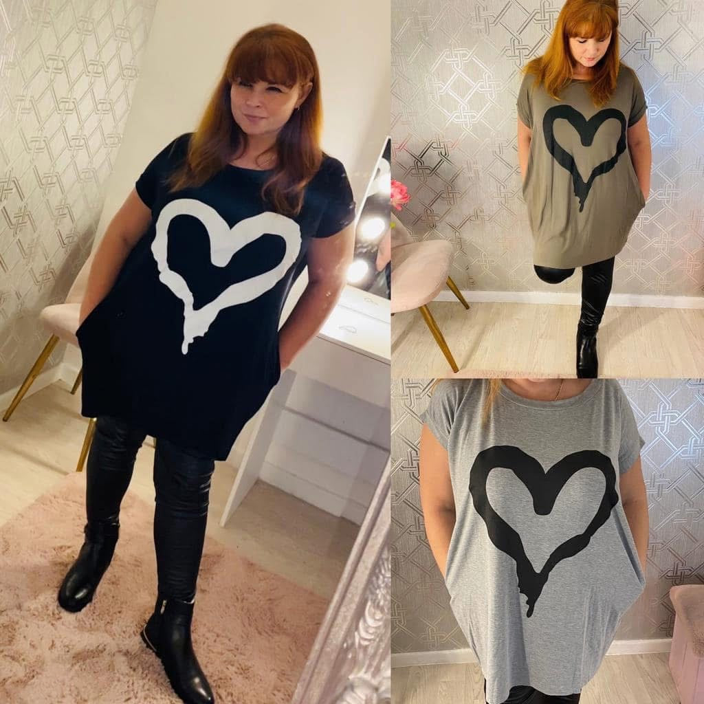Curve Painted Heart Top - 4 Colours
