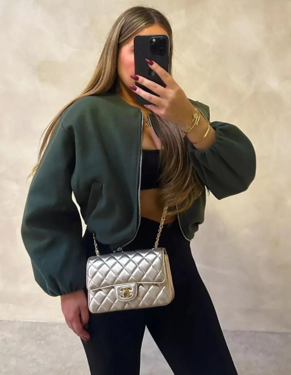 Balloon sleeve zip up jacket
