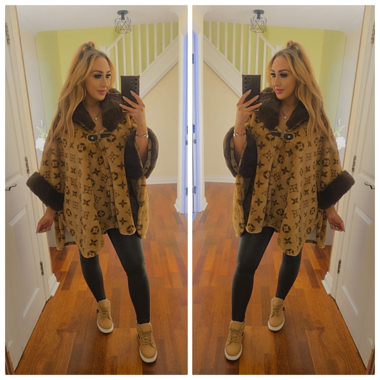 Faux fur poncho - Chocolate brown