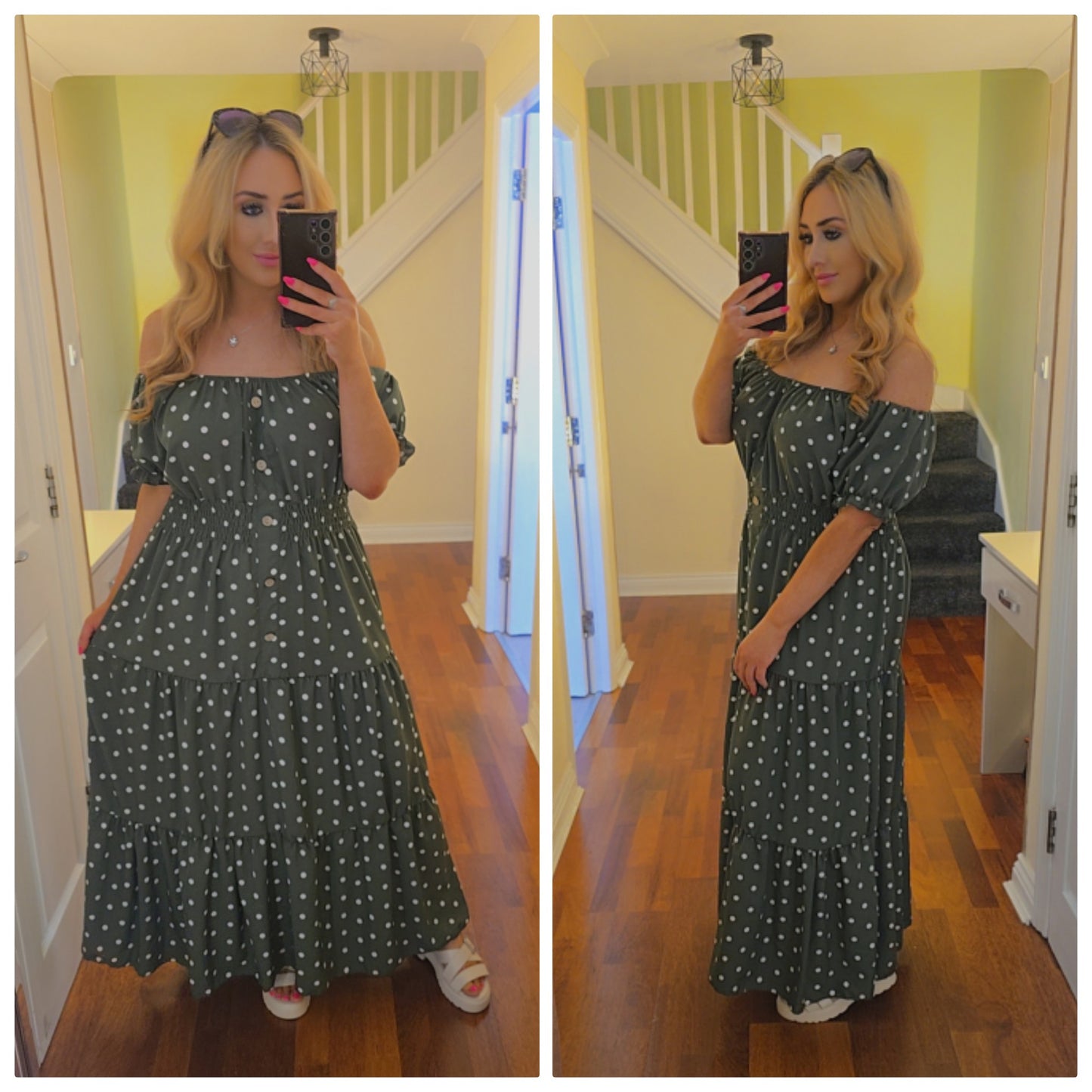 Polka Dot Maxi dress - Khaki