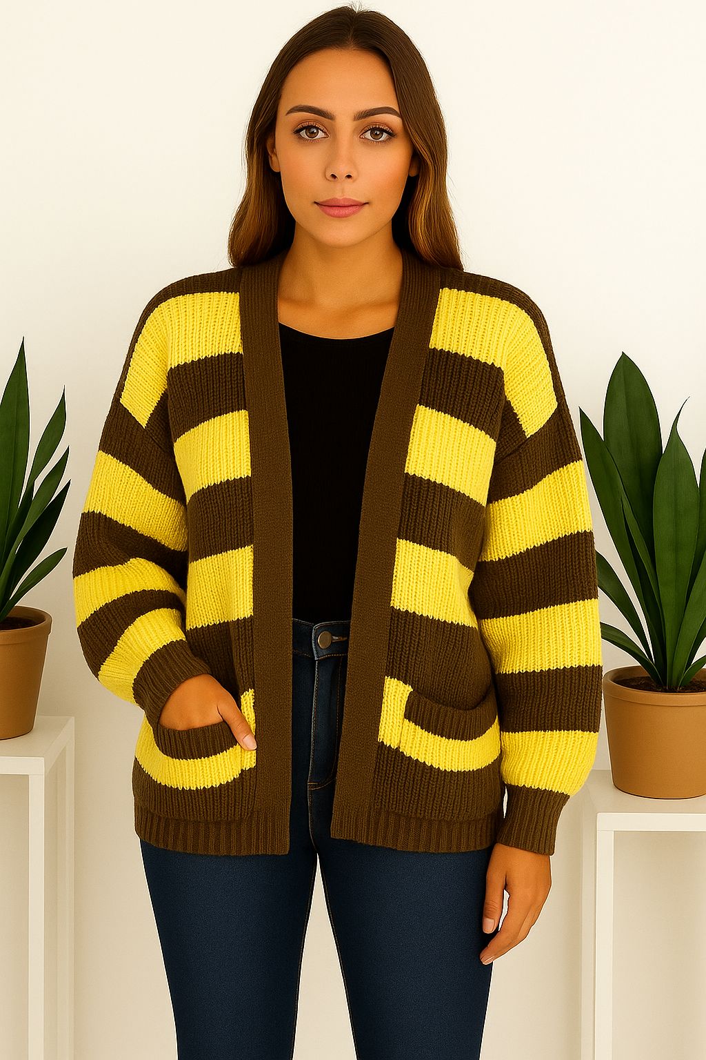 Striped balloon cardigans -4 colours