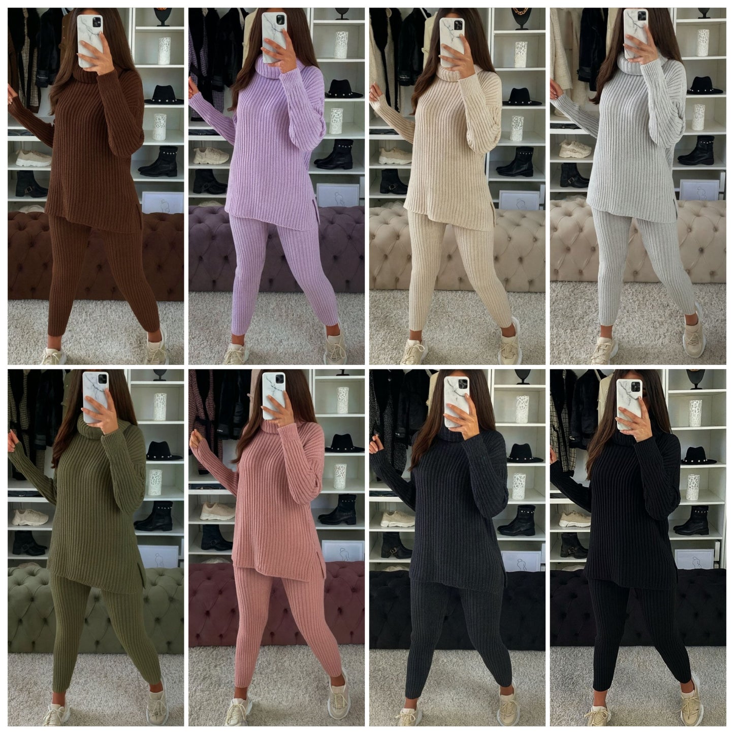 Isla Ribbed  roll neck lounge suit - 8 Colours
