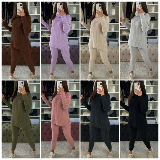 Isla Ribbed  roll neck lounge suit - 8 Colours