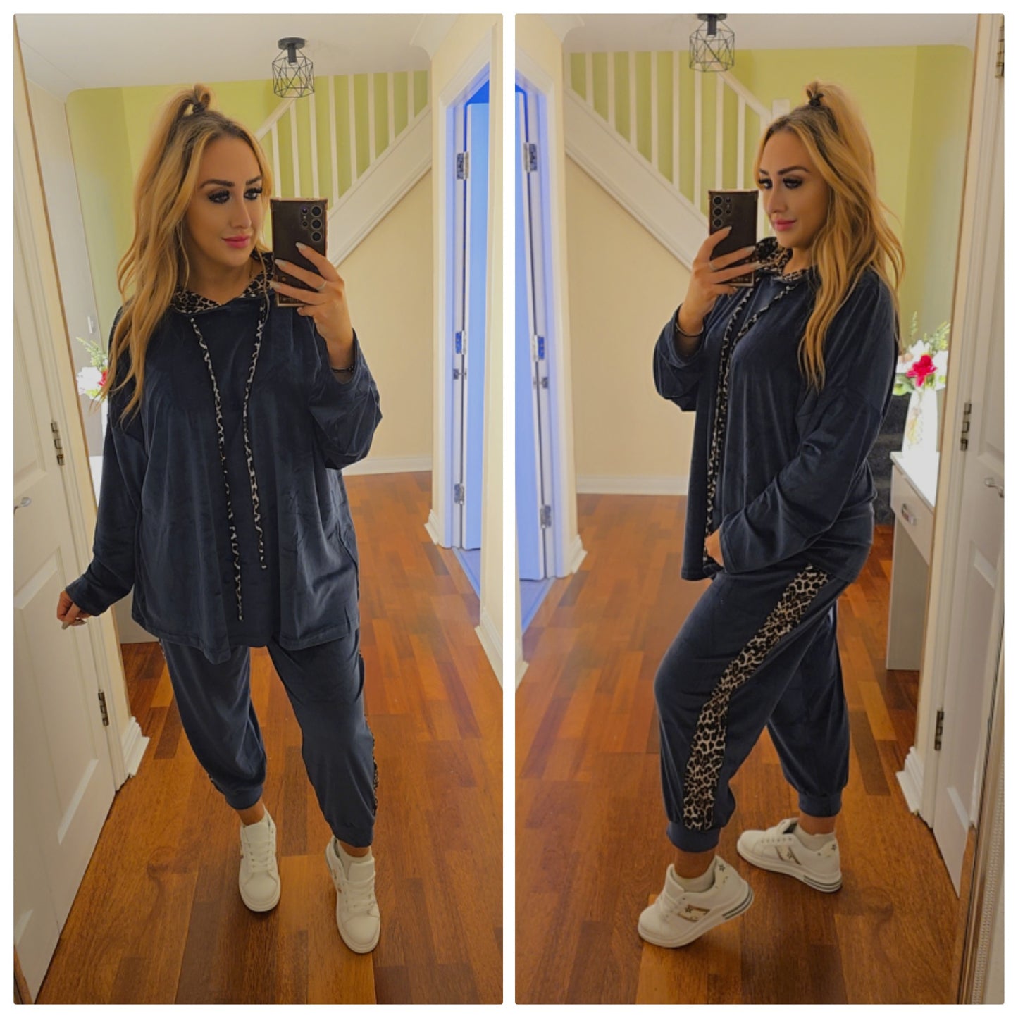 Georgia Velour leopard lounge suit - Navy