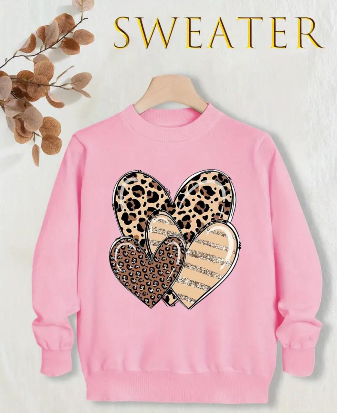 Oversized Leopard Heart sweater - Pink