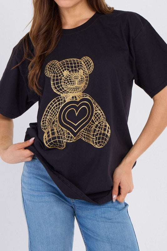 Sparkle Teddy print oversized top - 2 Colours