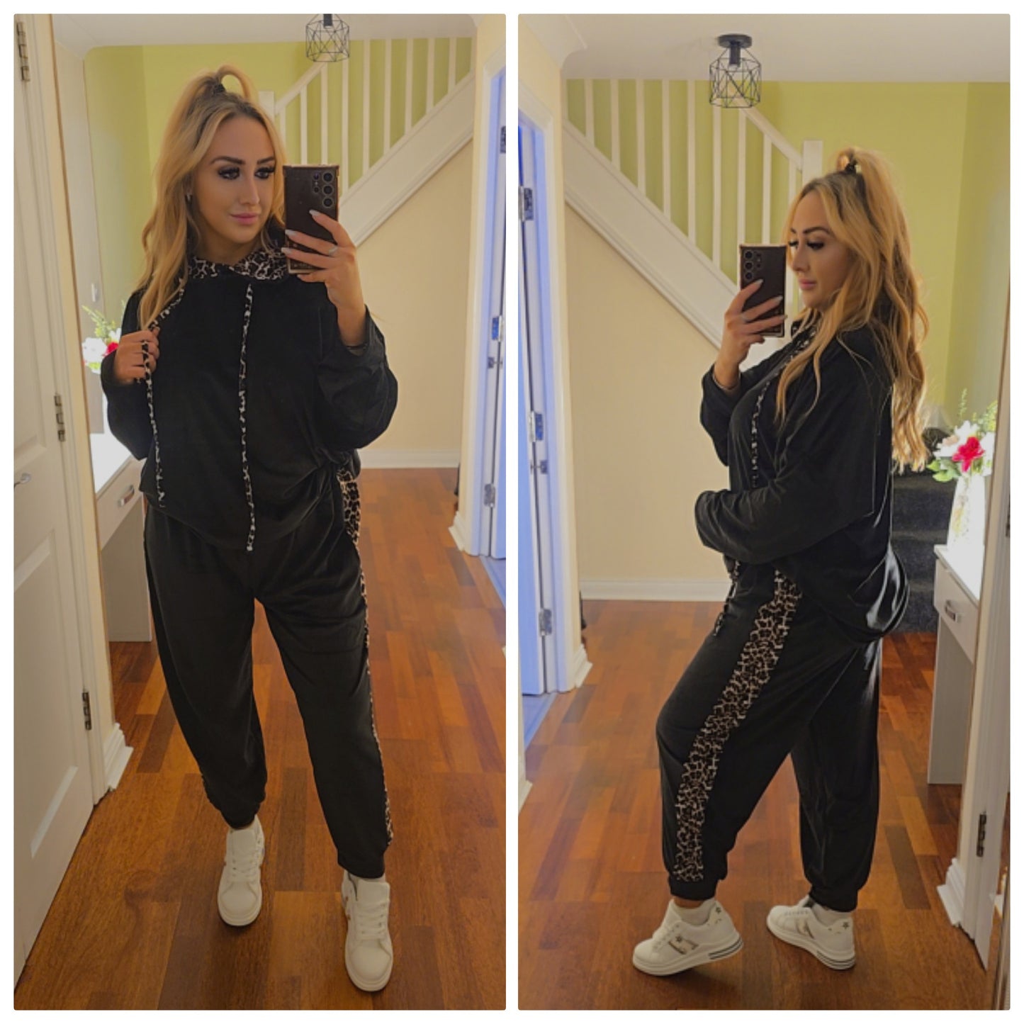 Georgia Velour leopard lounge suit - Black