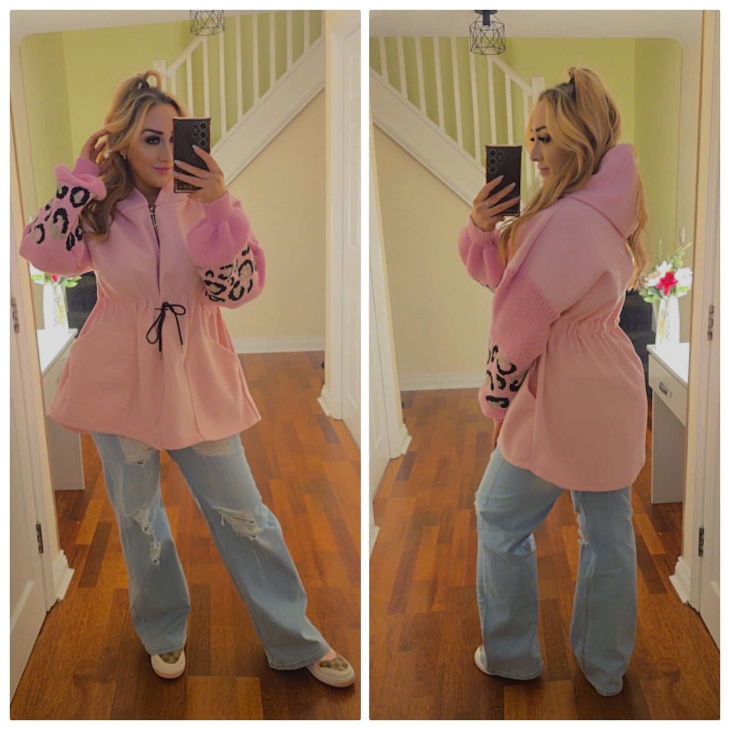 Fiona Leopard Hooded Jacket - Pink