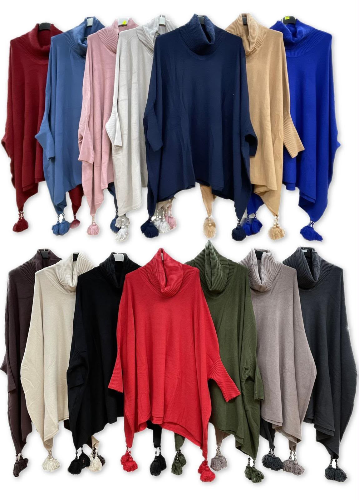 Roll neck Tassle Waterfall jumpers - 14 Colours