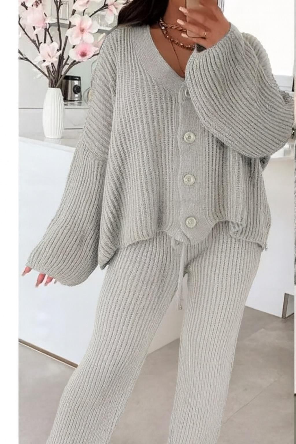 Button Cardigan & Trousers coord set - 7 Colours