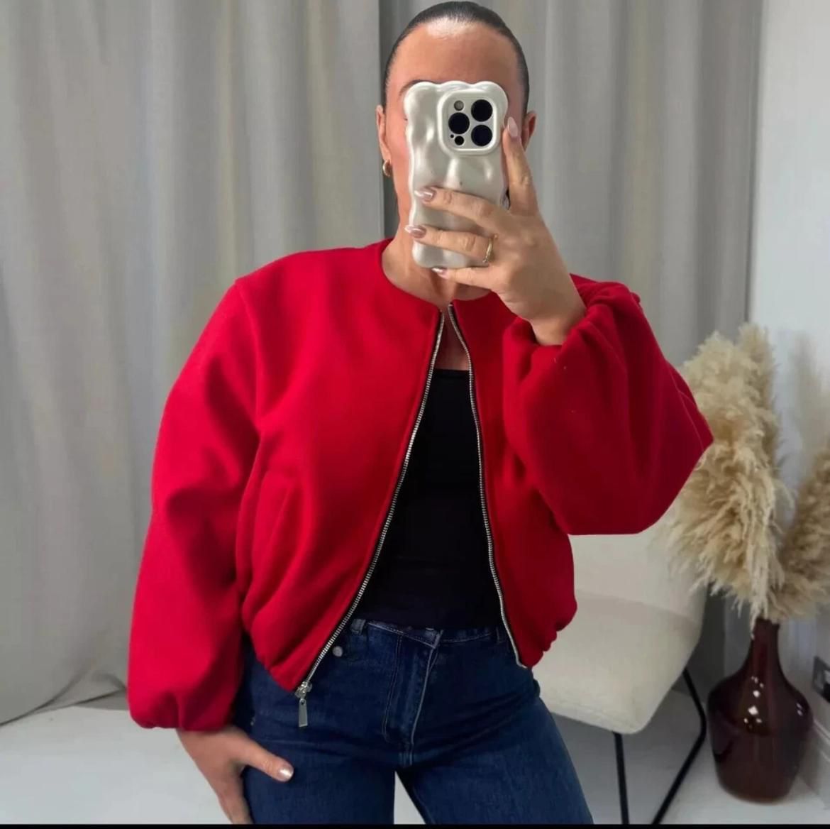 Balloon sleeve zip up jacket
