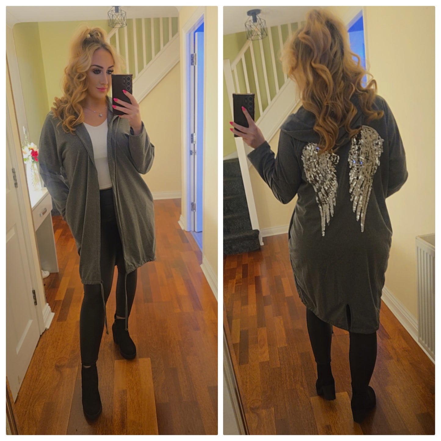 Angel Wings Sequin Cardigan - Charcoal