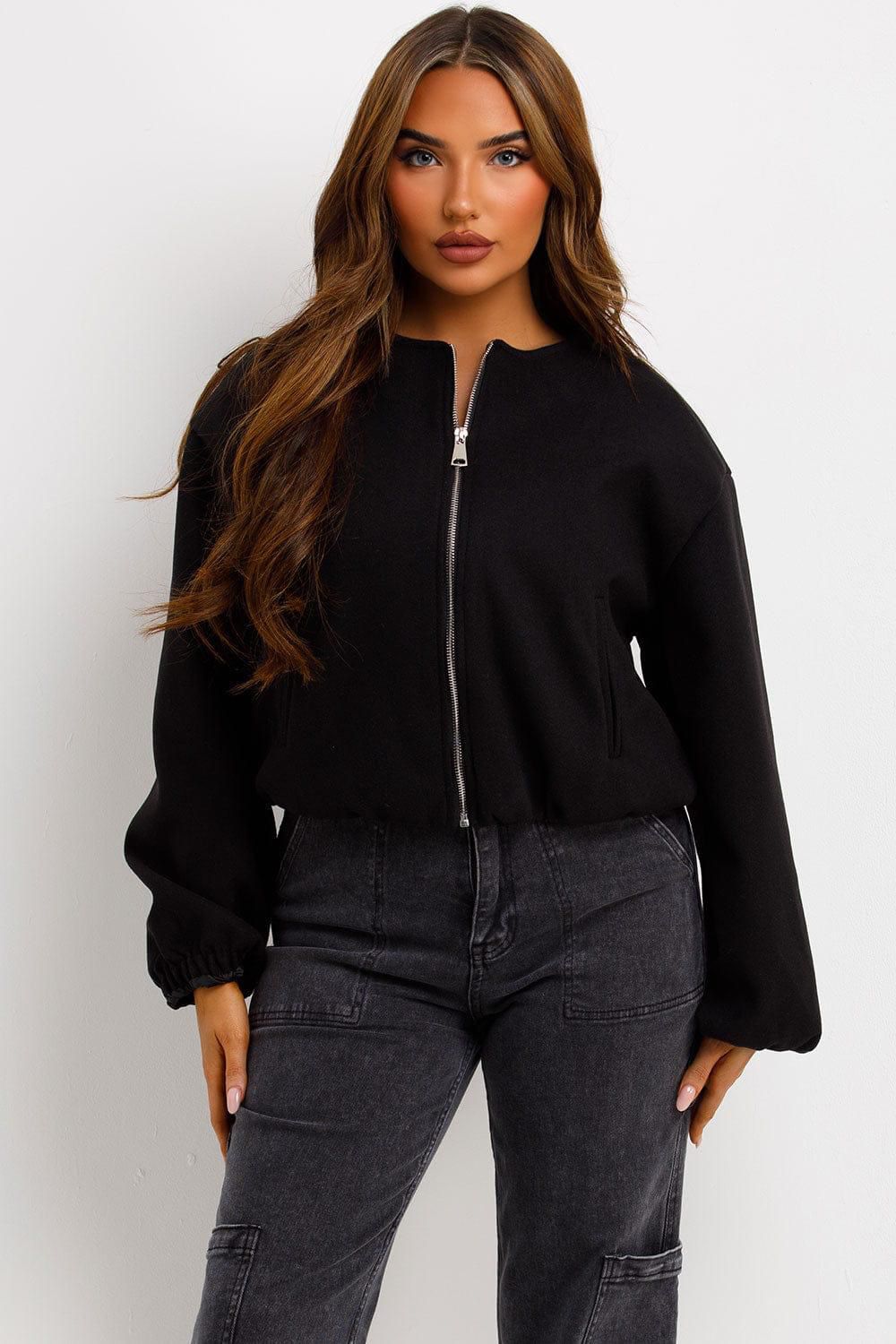 Balloon sleeve zip up jacket