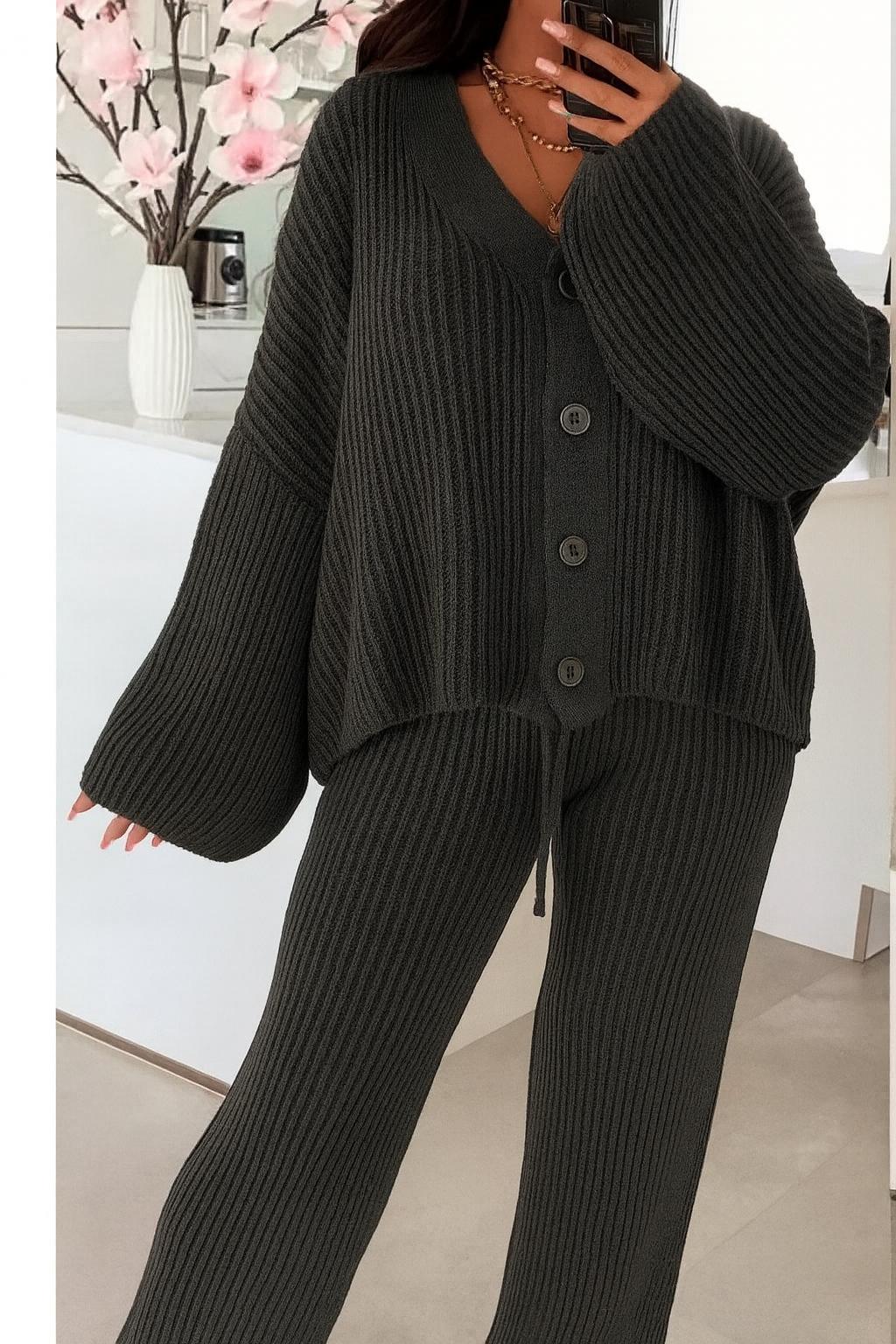 Button Cardigan & Trousers coord set - 7 Colours