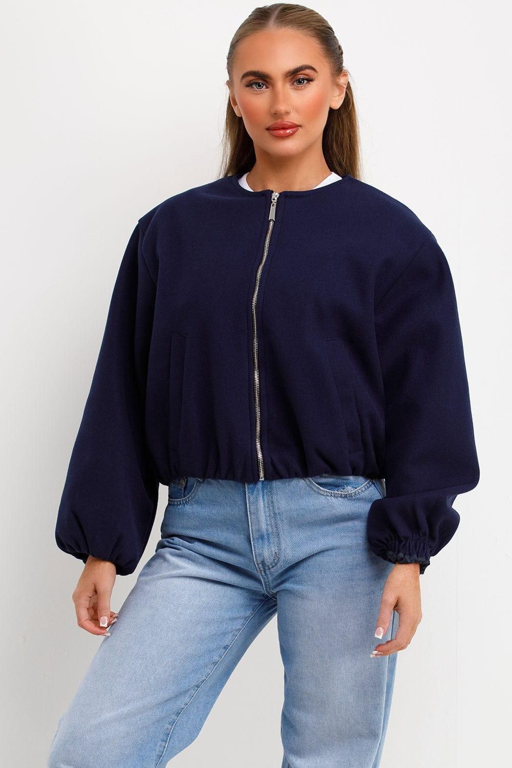 Balloon sleeve zip up jacket