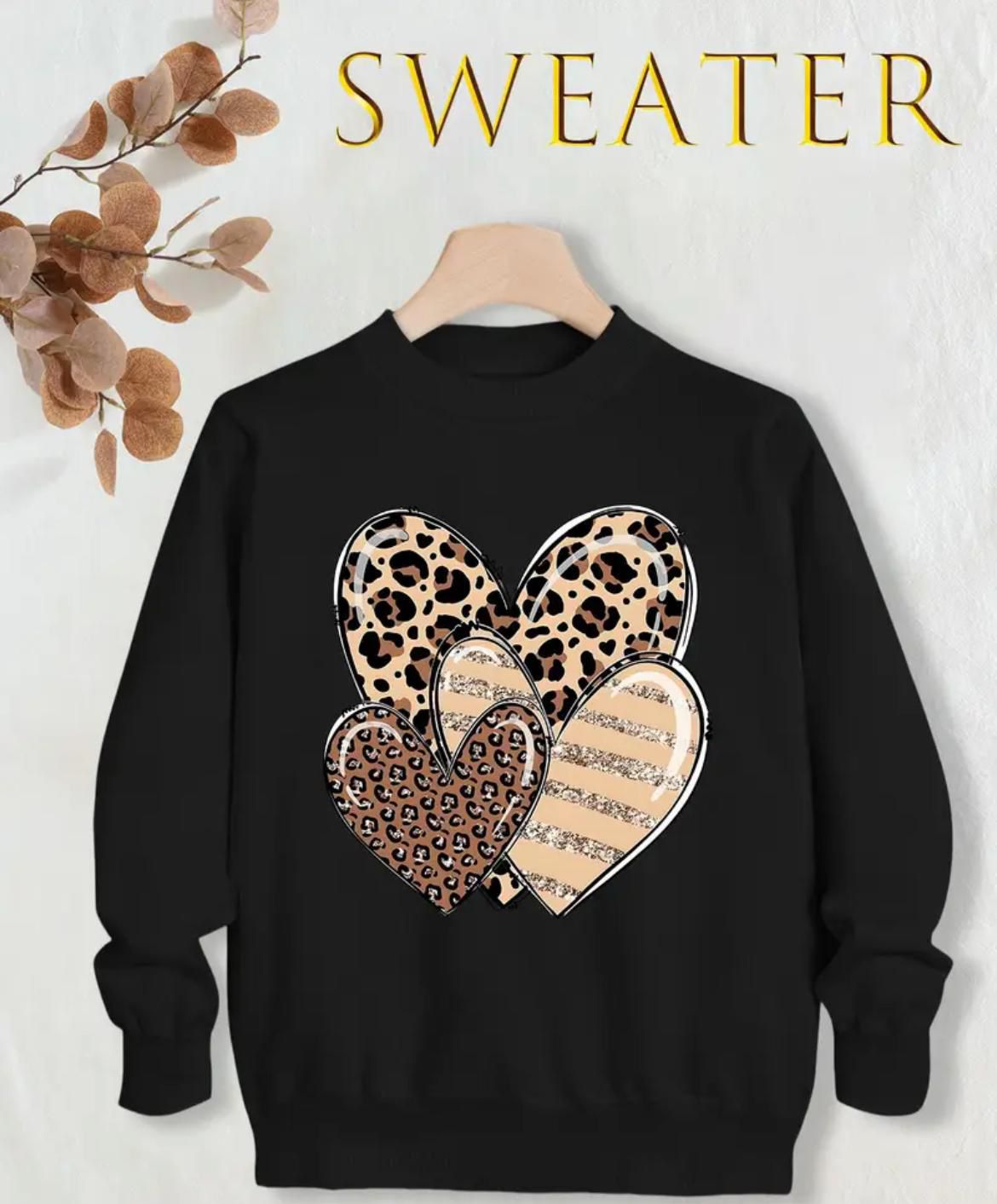 Oversized Leopard Heart sweater - Black