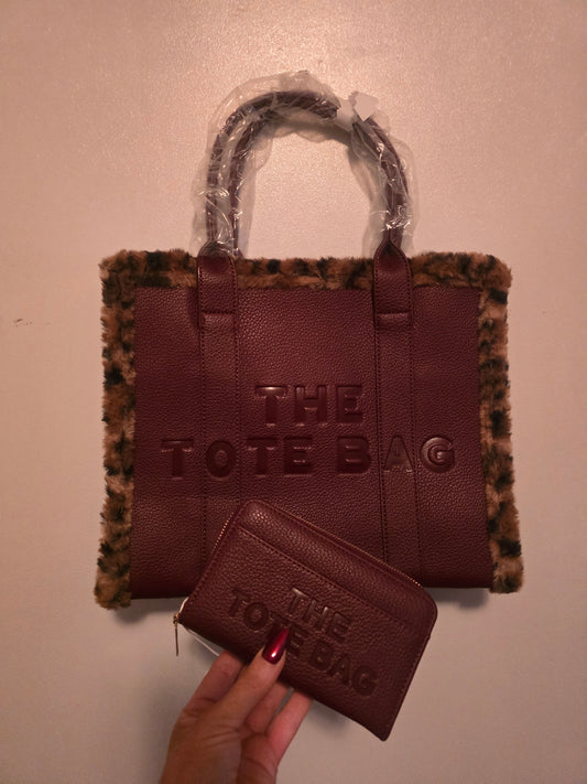 wine/leopard tote bag and purse set