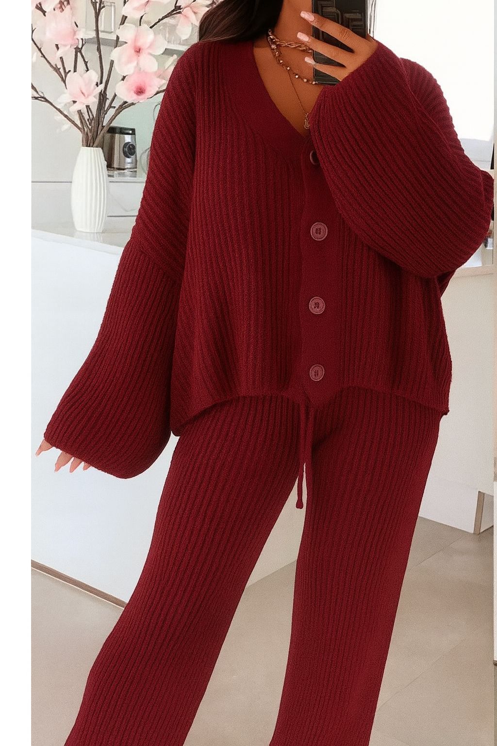 Button Cardigan & Trousers coord set - 7 Colours