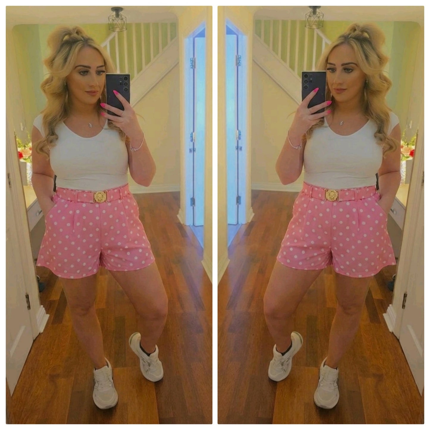 Polka Dot Paper Bag Shorts - Baby Pink