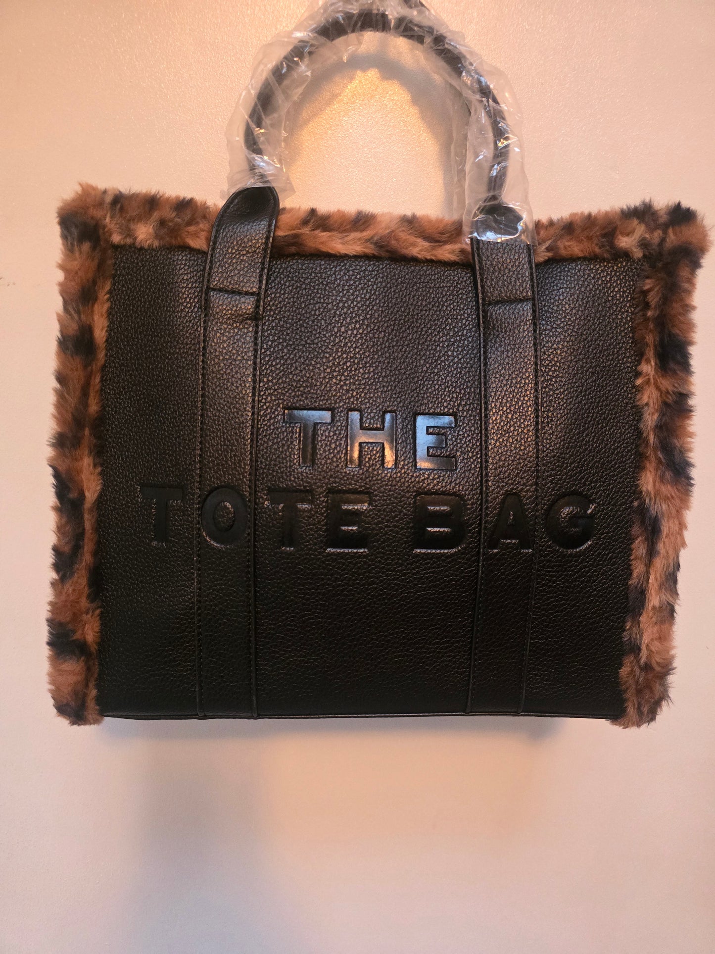 Black/leopard tote bag and purse set