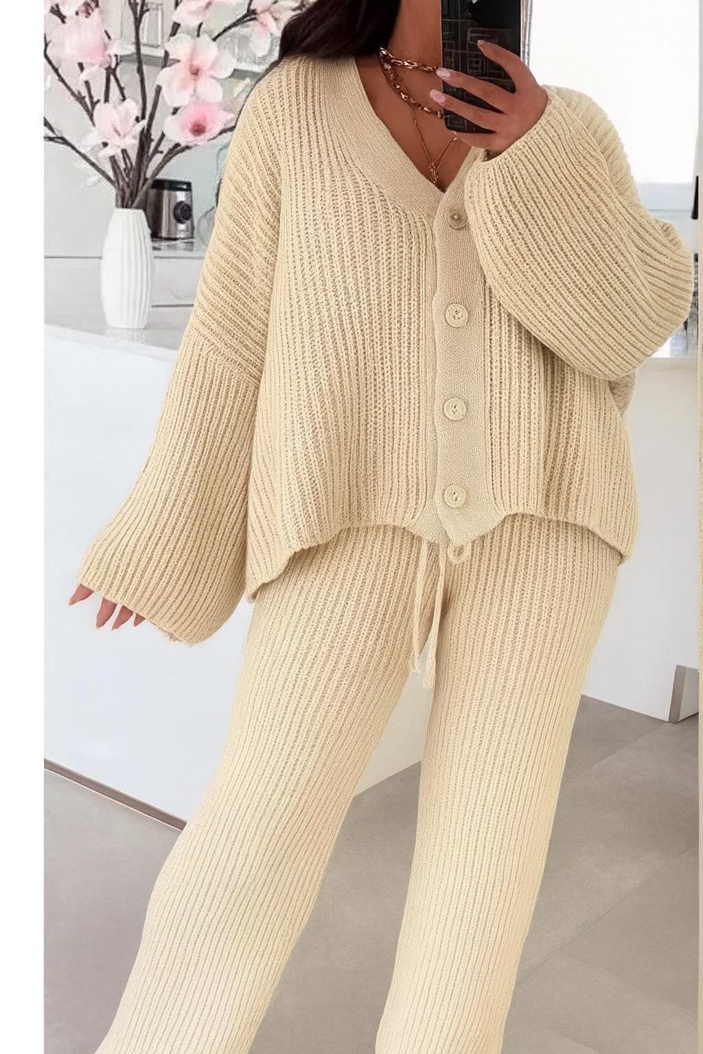 Button Cardigan & Trousers coord set - 7 Colours