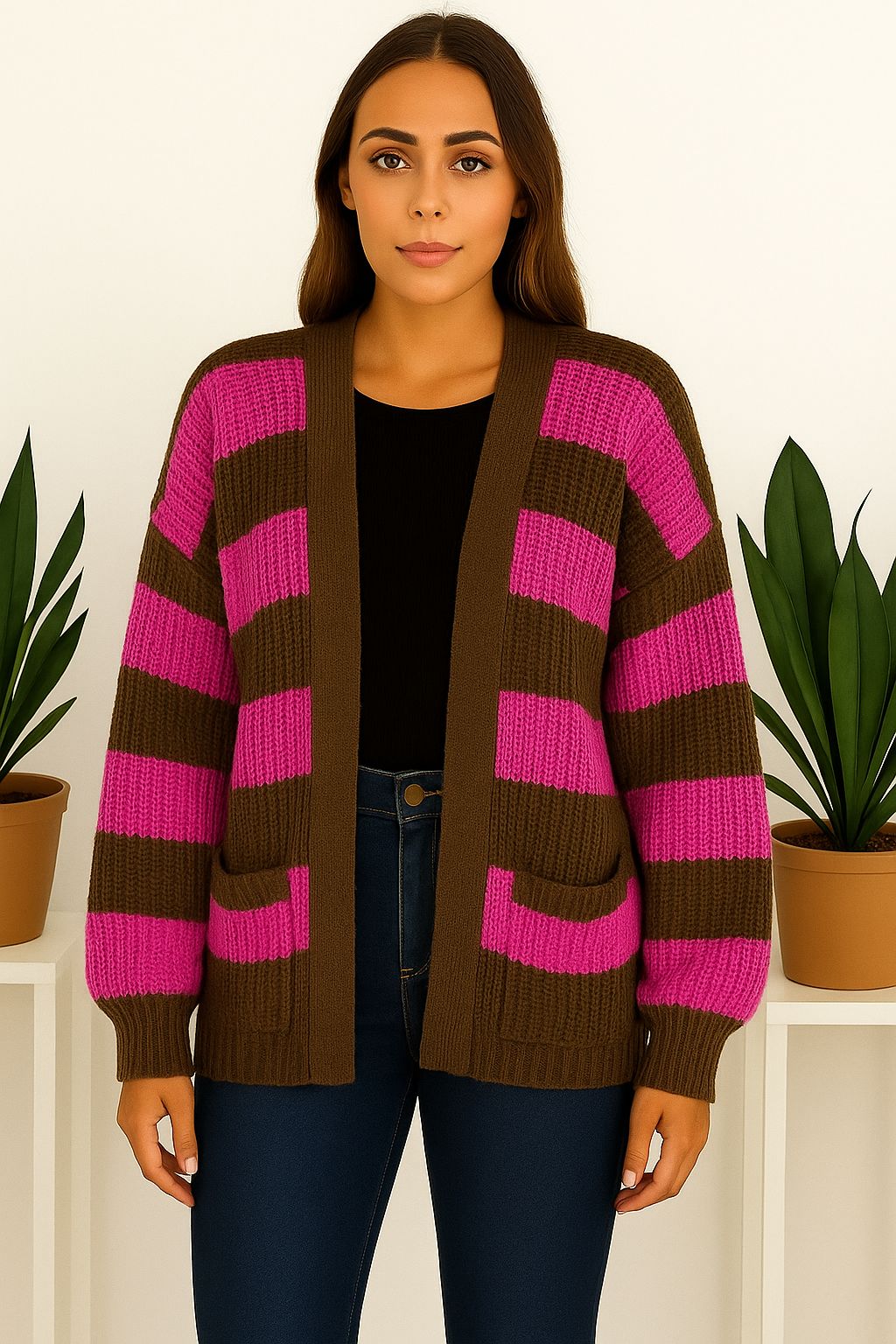 Striped balloon cardigans -4 colours