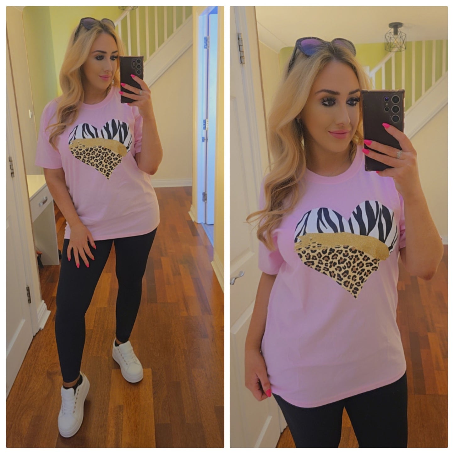 Zebra/Leopard heart Top - Pink