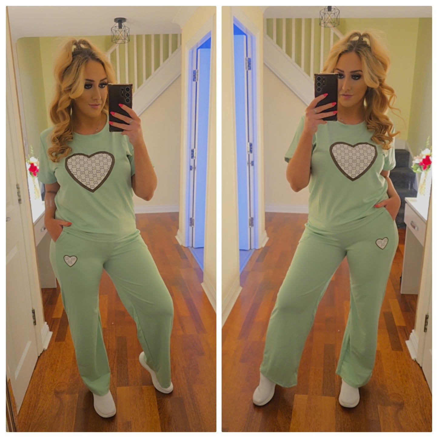 Tara Heart Top and Trouser Set - Mint