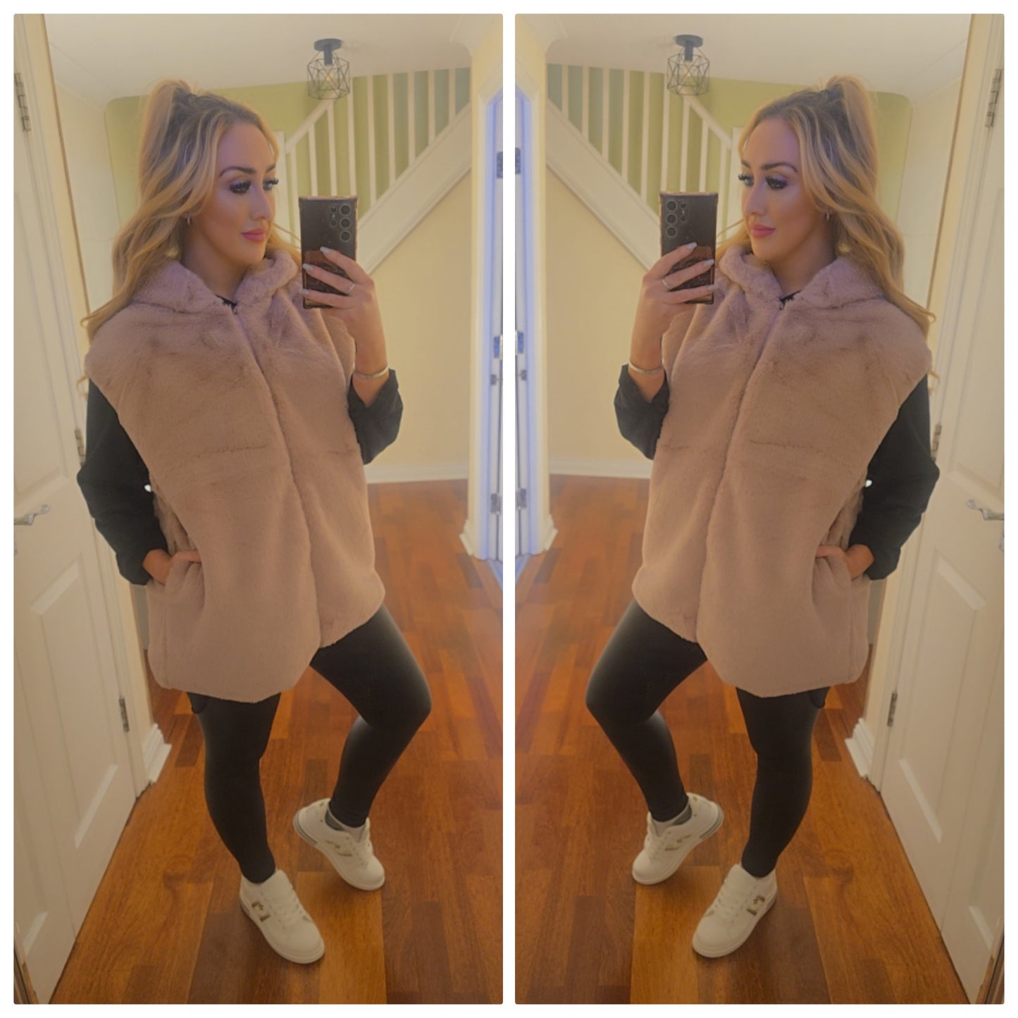 Faux fur hooded Gilet - Pink