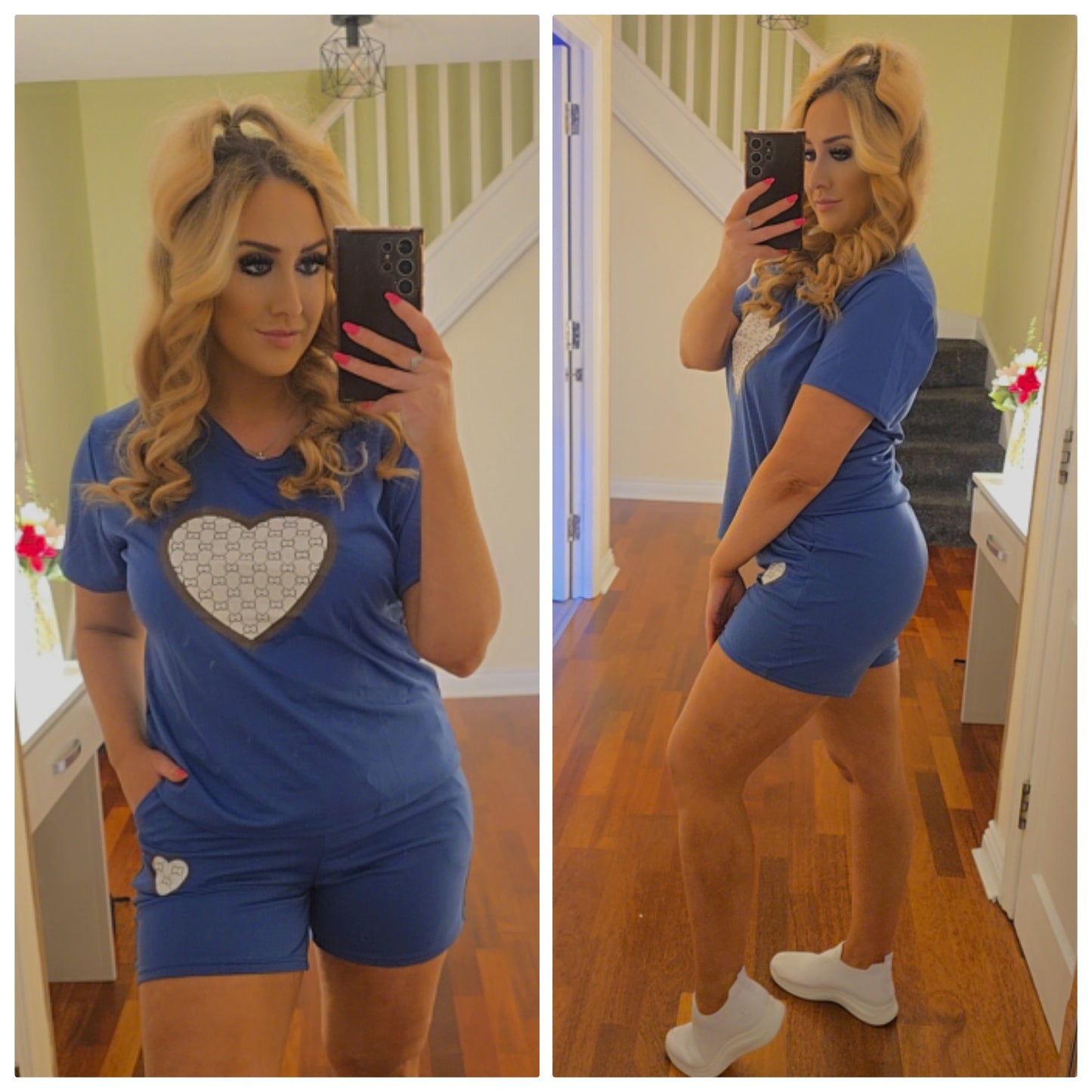 Tara Heart Top and Short Set - Denim Blue