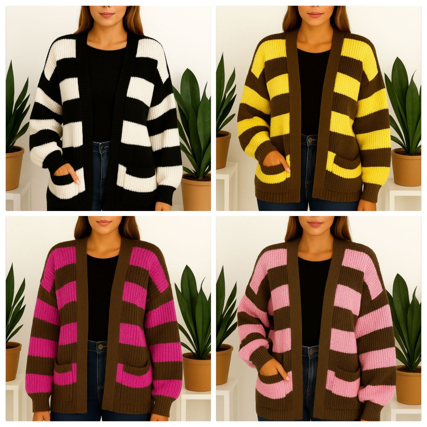 Striped balloon cardigans -4 colours