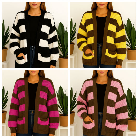 Striped balloon cardigans -4 colours