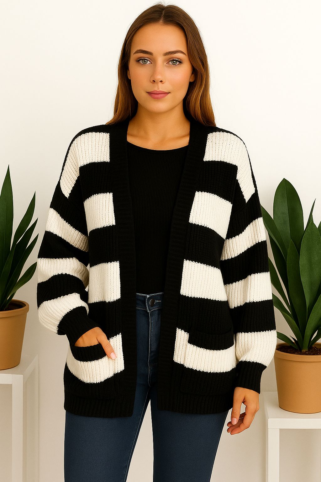 Striped balloon cardigans -4 colours