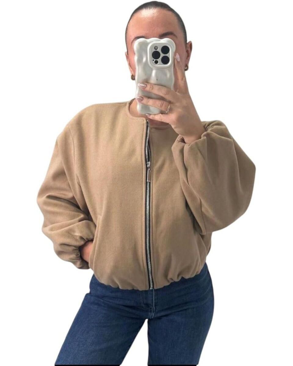Balloon sleeve zip up jacket