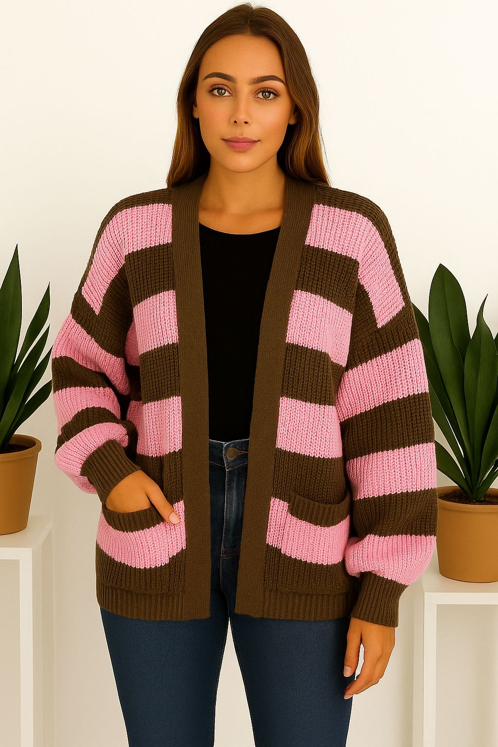 Striped balloon cardigans -4 colours