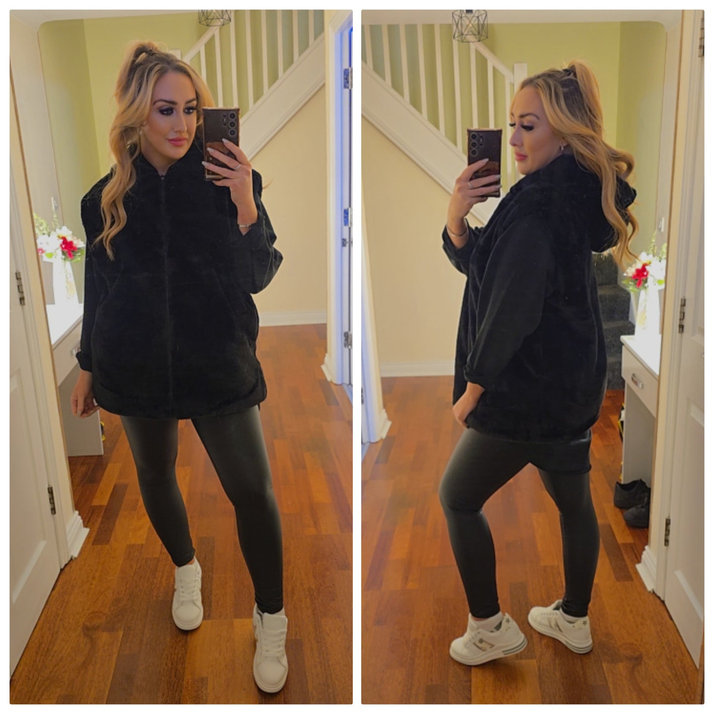 Faux fur hooded Gilet - Black