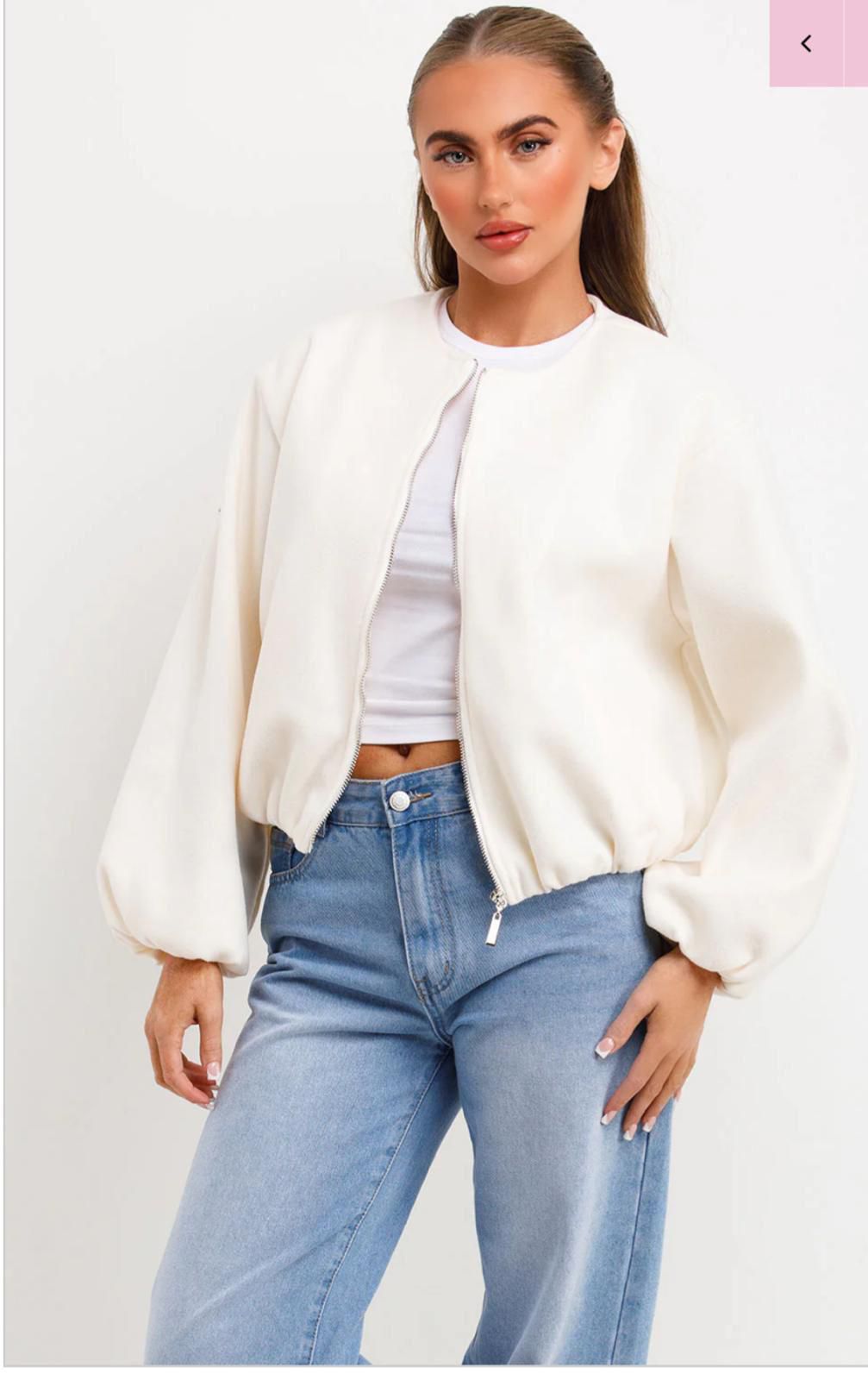 Balloon sleeve zip up jacket