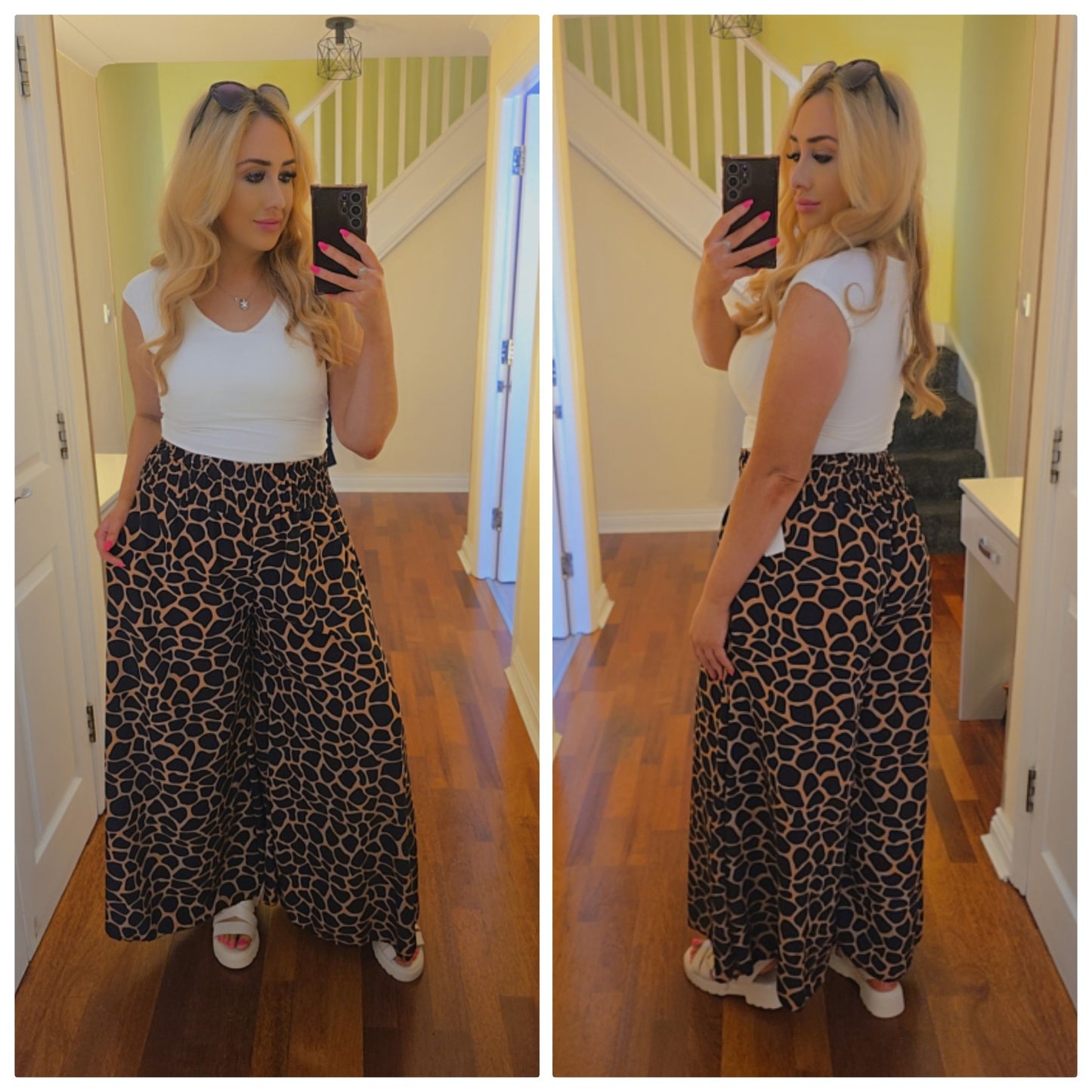 Wide leg trousers - Animal Print - brown