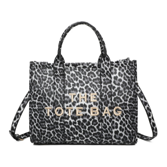 Black leopard tote bag and purse set