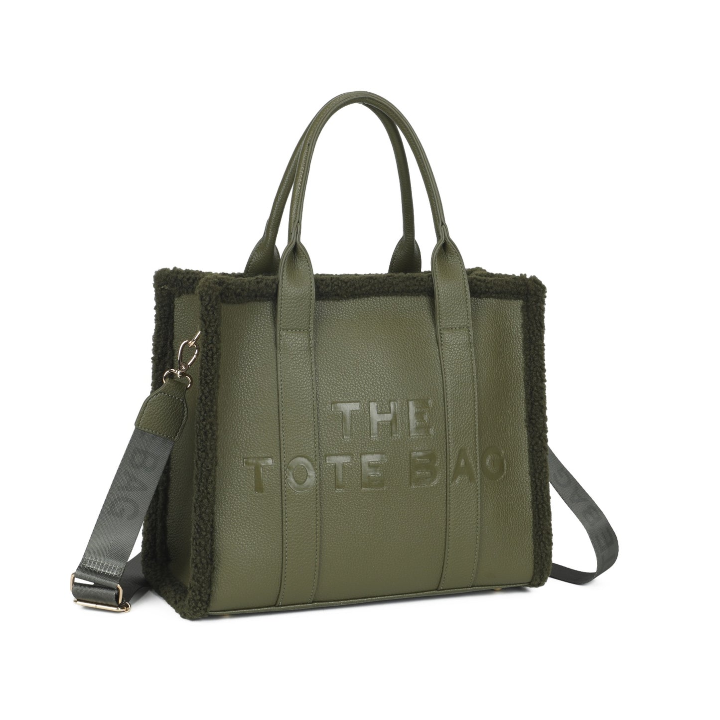 Teddy Trim Tote Bag with Shoulder Strap - 6 Colours