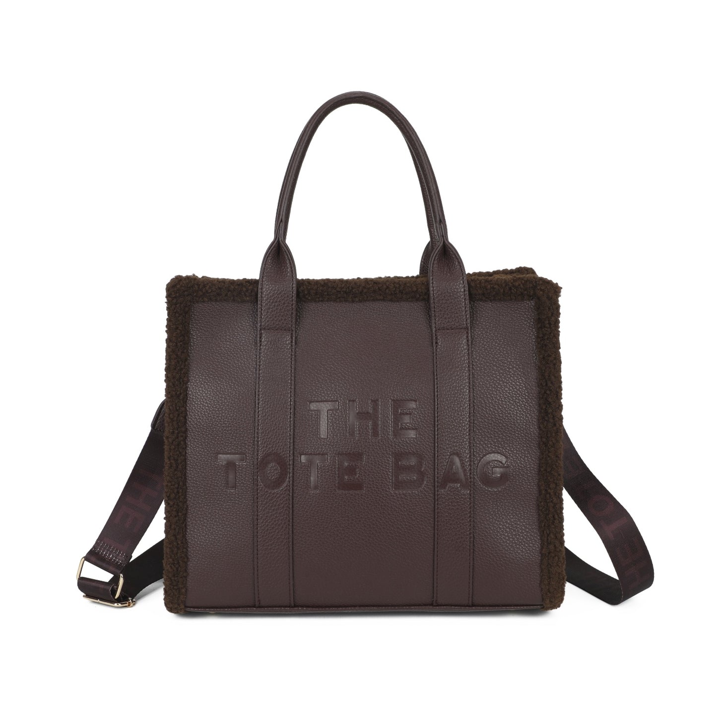 Teddy Trim Tote Bag with Shoulder Strap - 6 Colours