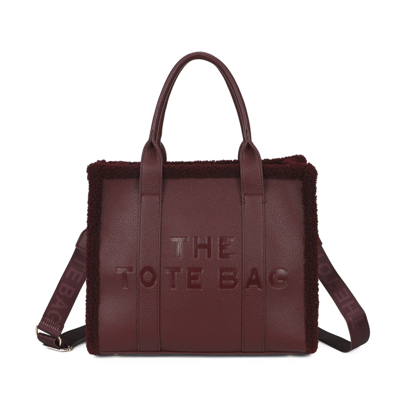 Teddy Trim Tote Bag with Shoulder Strap - 6 Colours