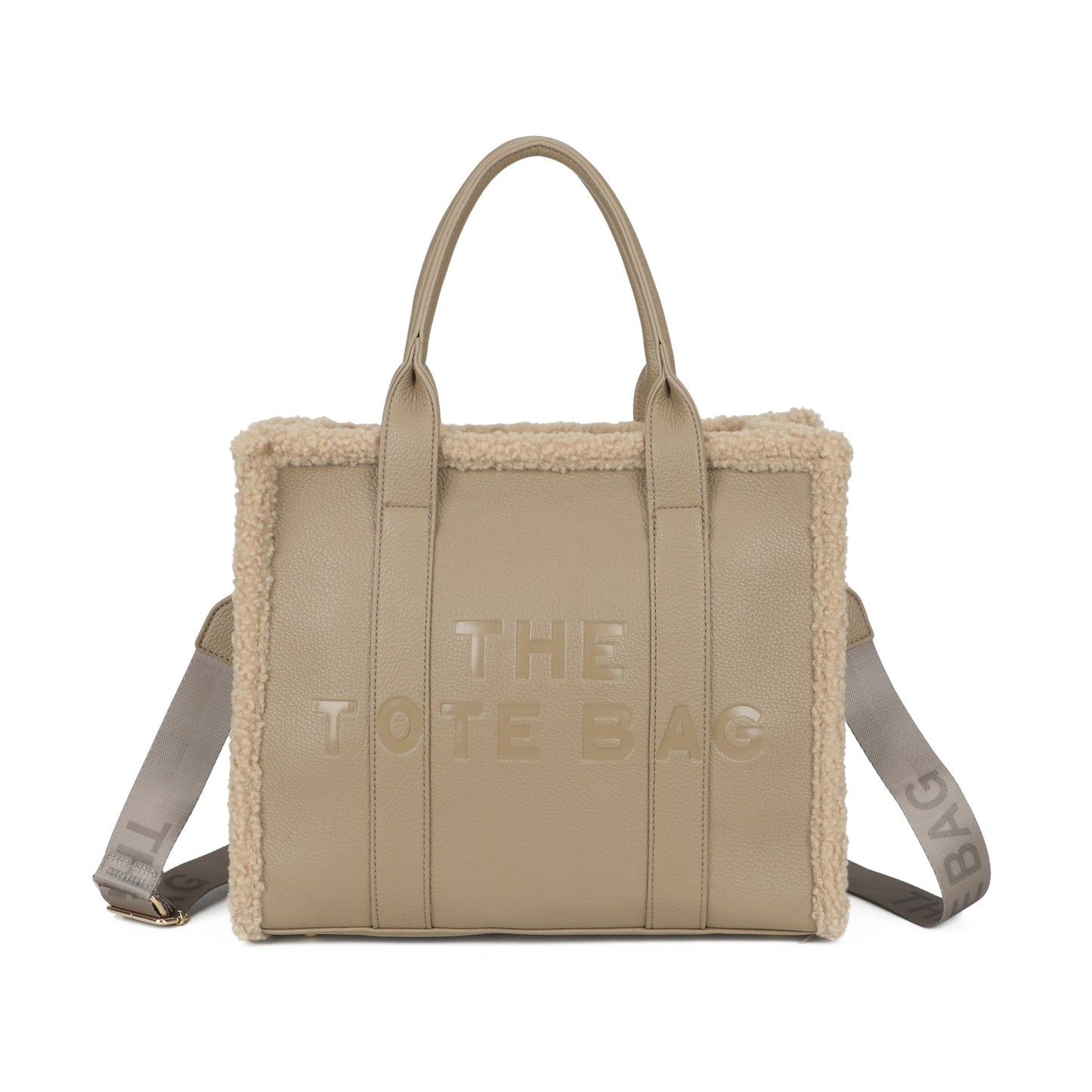 Teddy Trim Tote Bag with Shoulder Strap - 6 Colours