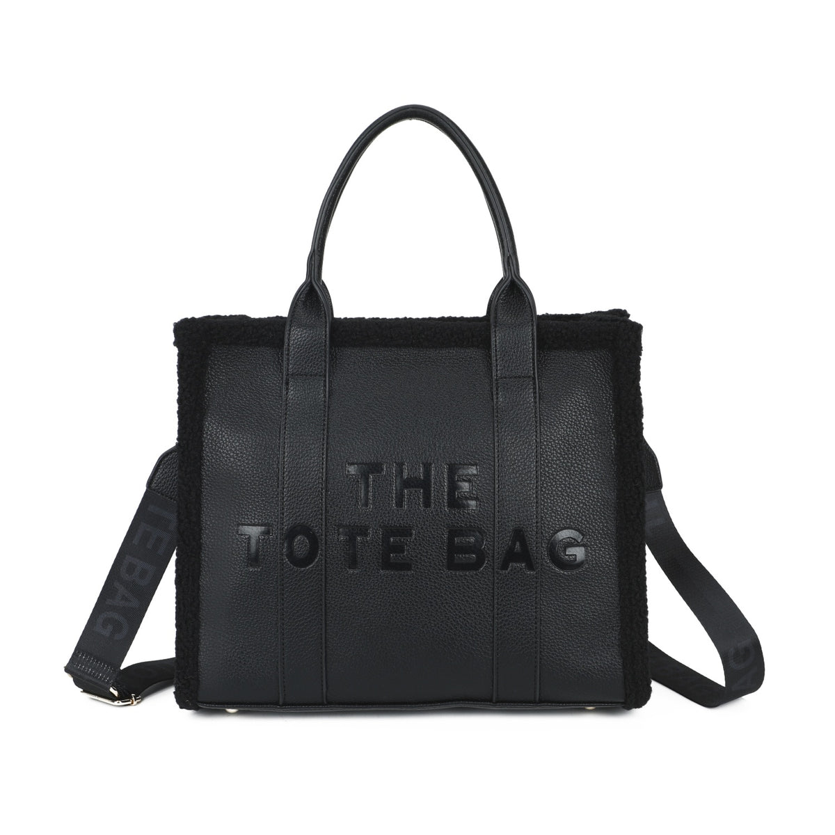 Teddy Trim Tote Bag with Shoulder Strap - 6 Colours