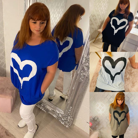 Curve Painted Heart Top - 4 Colours