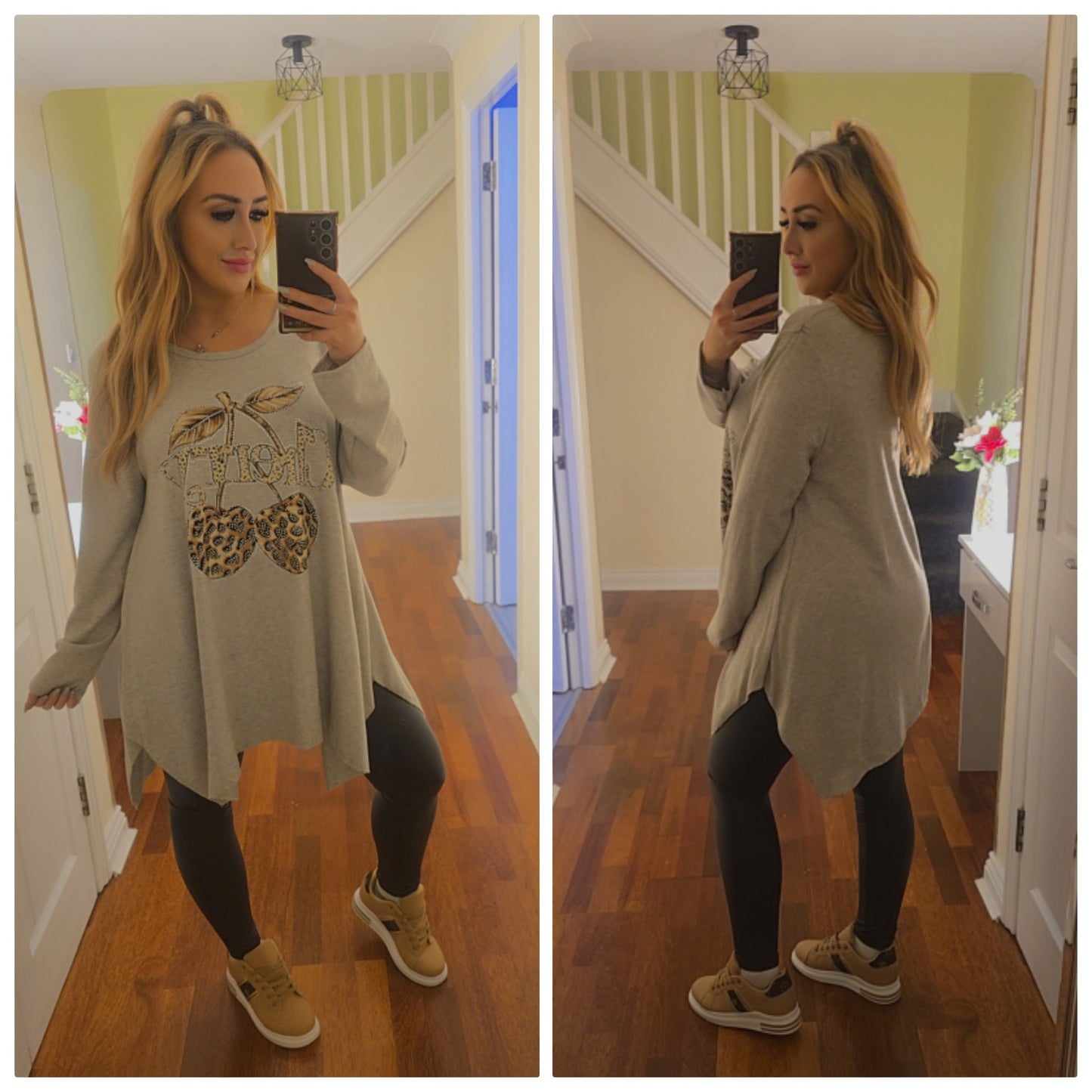 Bella Cherry Leopard waterfall top - Beige