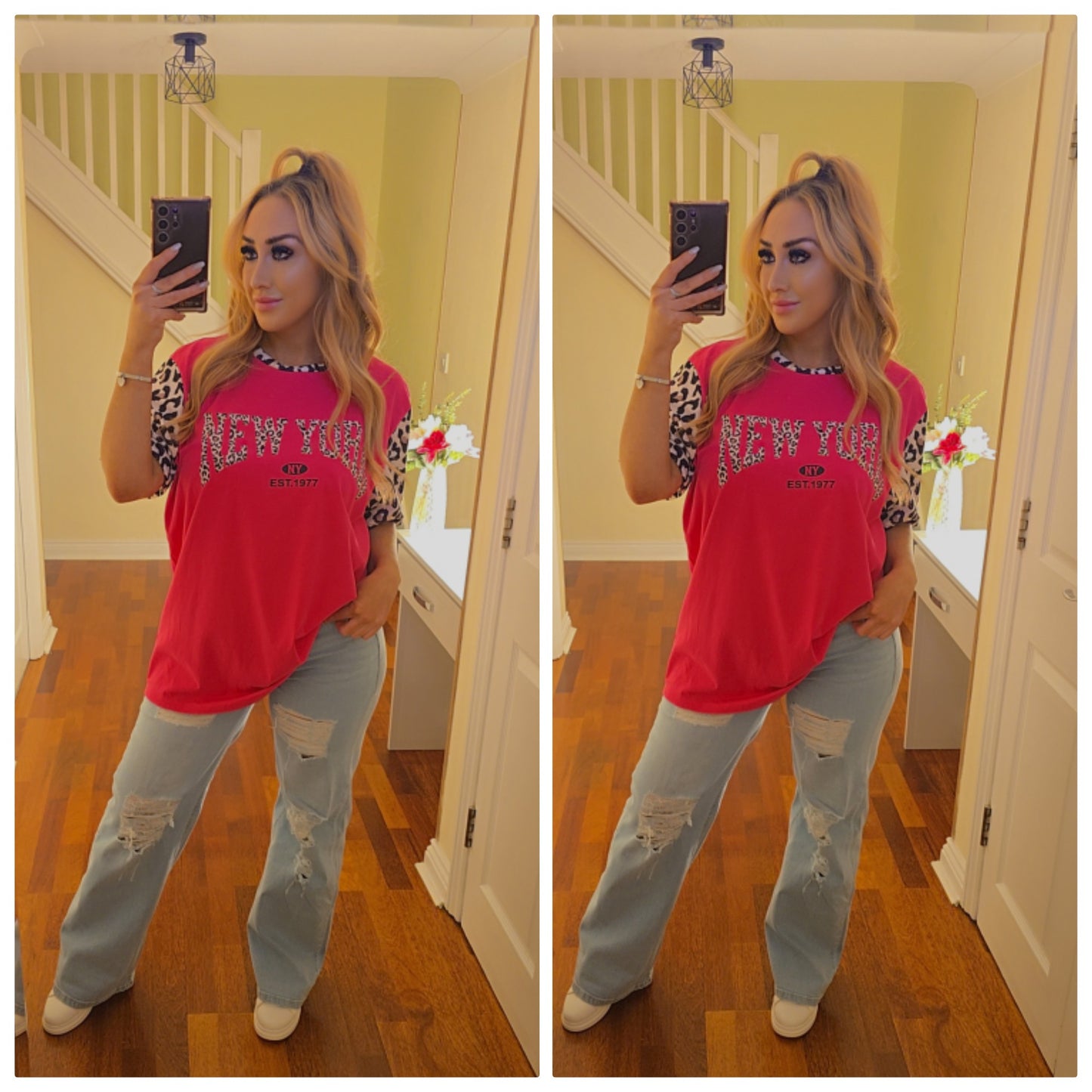 Natasha light denim ripped wide leg jeans