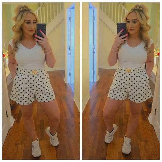 Polka Dot Paper Bag Shorts - White