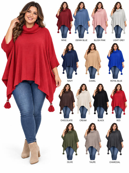 Roll neck Tassle Waterfall jumpers - 14 Colours