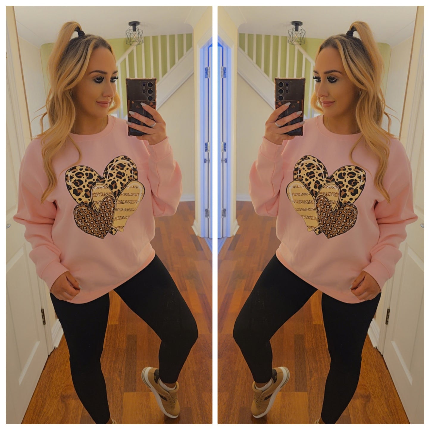 Oversized Leopard Heart sweater - Pink